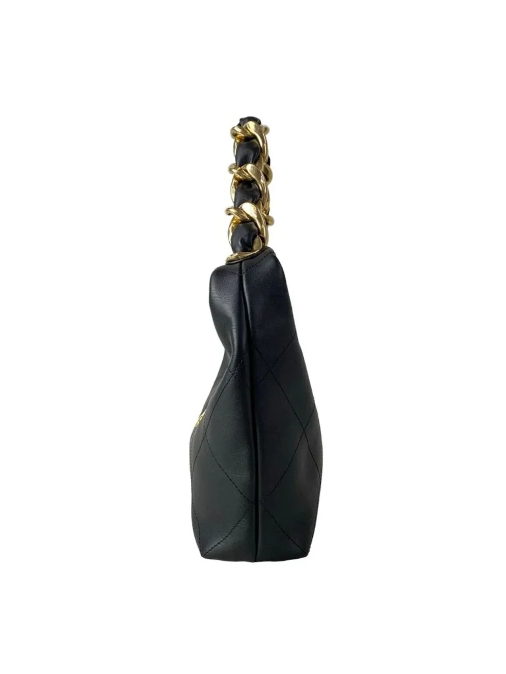 Chanel Handbag Quilted Hobo Black Gold Metal Leather